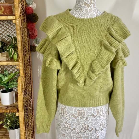 NWT Anthropologie Lost + Wander Viveka Ruffled Pullover Sweater Green S/M Top - Picture 7 of 7